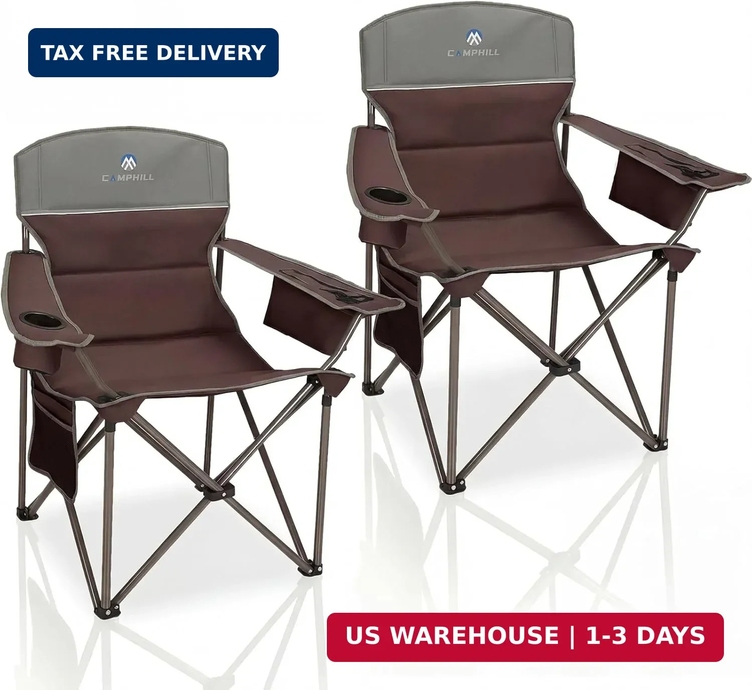 Oversized Camping Chairs 2 Pack - Heavy Duty 400LBS Padded Lawn Chair with Coole