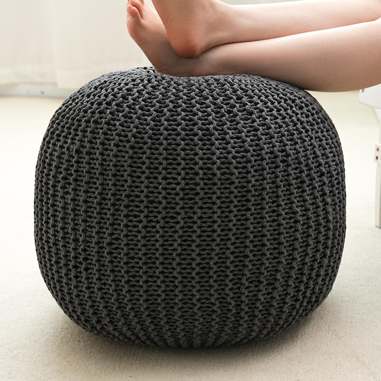 Pouf Ottoman Round Modern Foam Filled Foot Rest Poufs for Living Room Chair D...