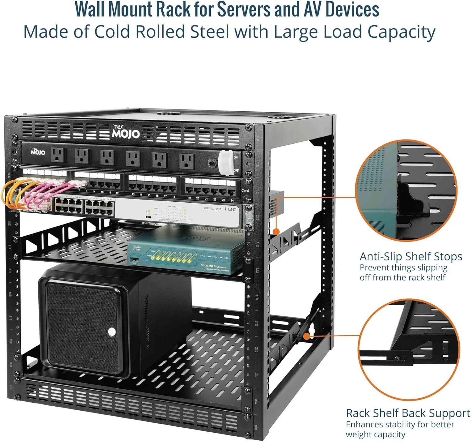 12U Open Frame Network Rack for IT & AV Gear, AV Rack Floor Standing or Wall ...