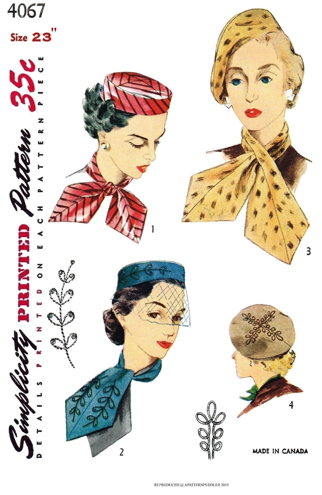 Simplicity 4067 Pattern CAP Hat Scarf 23" Head
