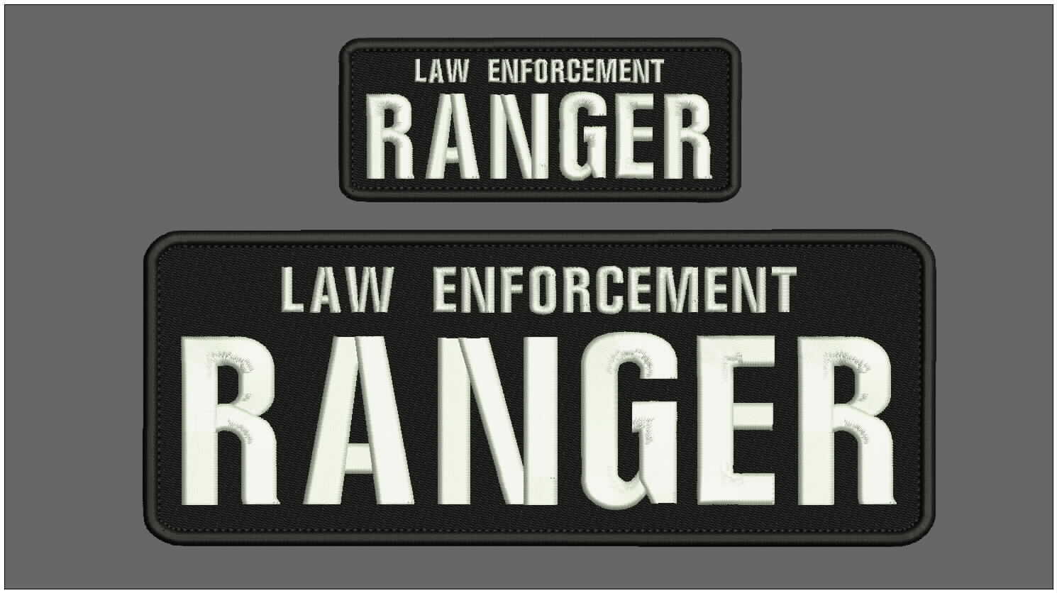 Law enforcement ranger embroidery Patches 4x10 and 2x5 hook ON BACK white.