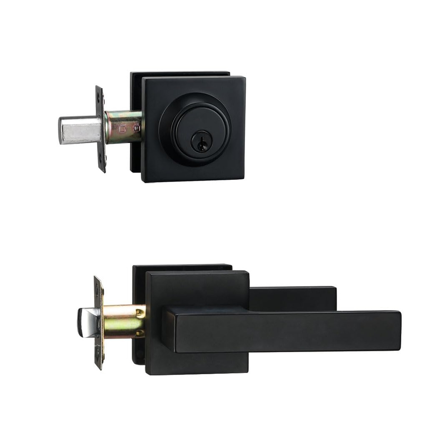 Matt Black Front Door Lockset, Exterior Door Lock with Deadbolt, Black Door H...