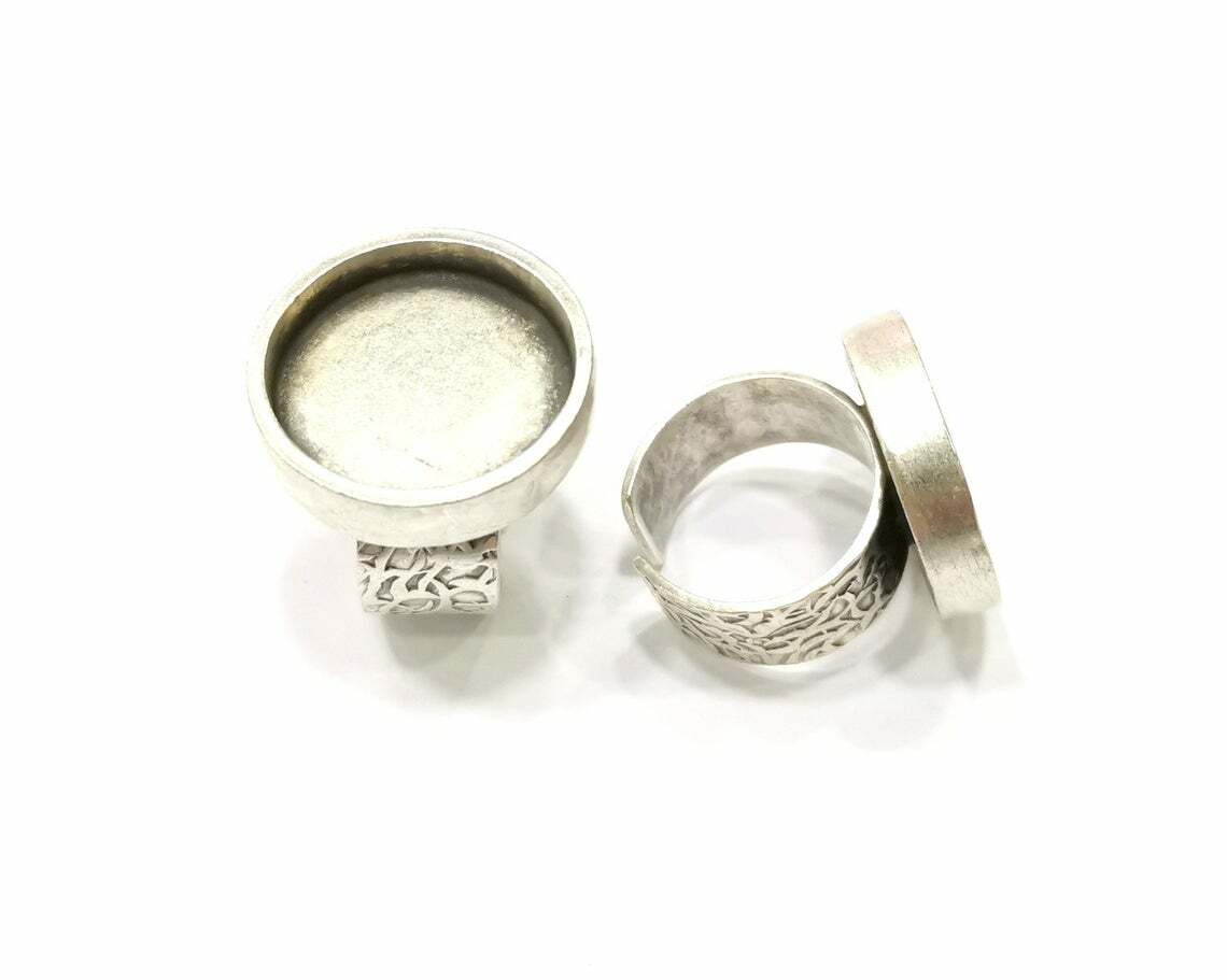 Ring Blank Setting Cabochon Base inlay Bezel Setting Adjustable Antique Silver