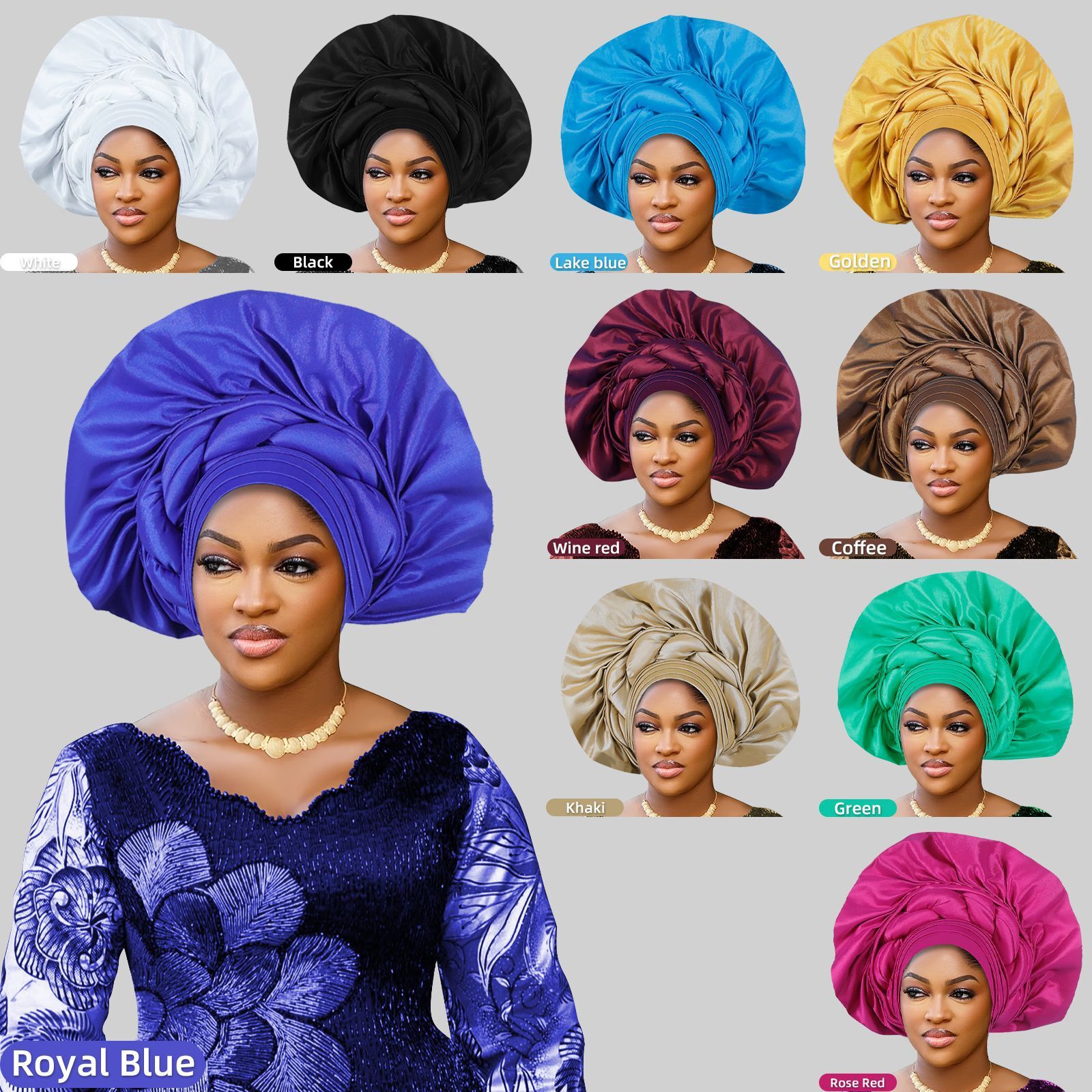 Women African Auto Gele Headtie Braid Cap Aso Oke Turban Nigerian Headwear Wrap