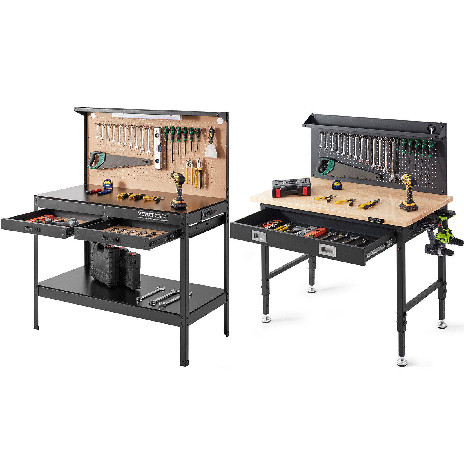 Uimoso Multifunctional Workbench 48x24" with Pegboard Worktable w/ Power Outlets