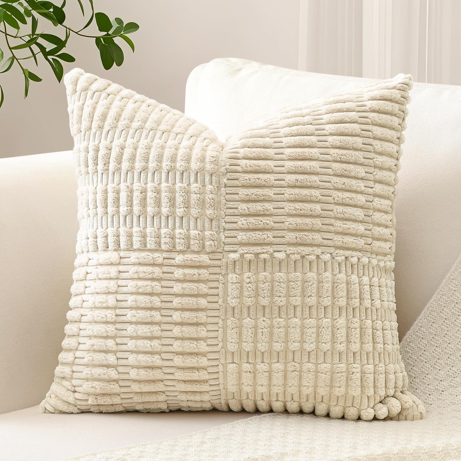 OTOSTAR Set of 1 Decorative Throw Pillow Cover Soft Corduroy Solid Square Pil...