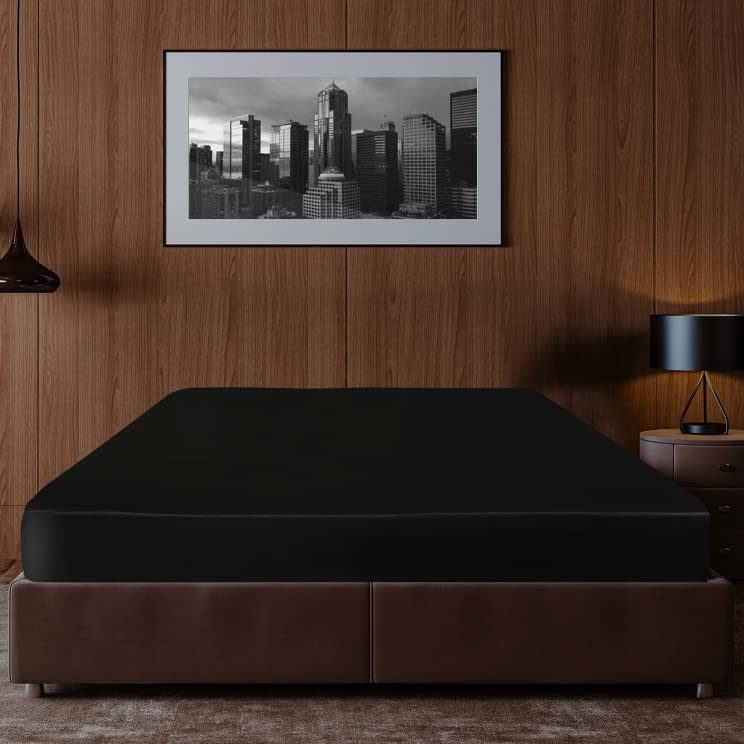 Black Silk Satin King Size Fitted Sheet Only Deep Pocket Fully Elasticized