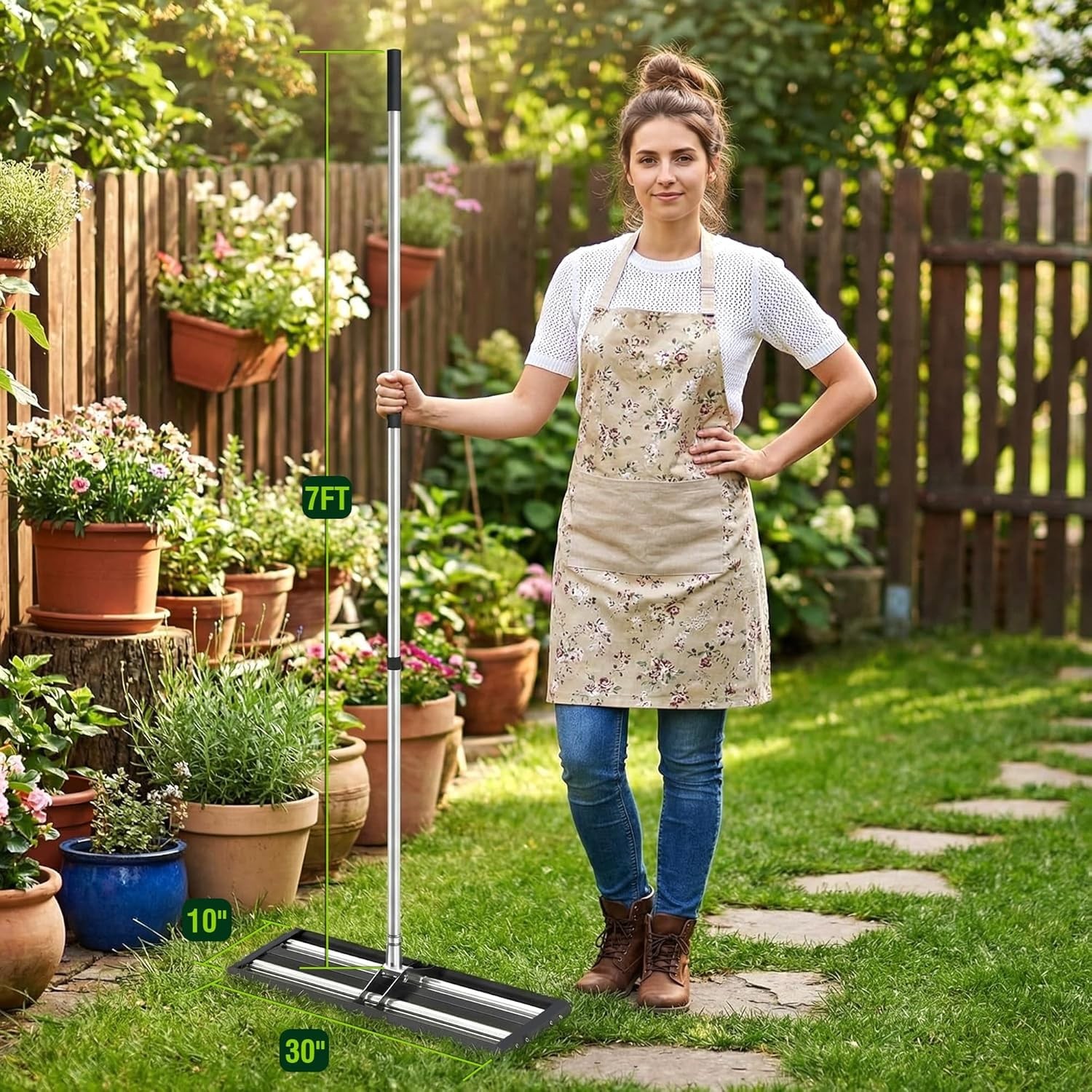 Lawn Leveling Rake 40"x10", Lawn Leveler with Aluminum Rollers, Yard Leveling...