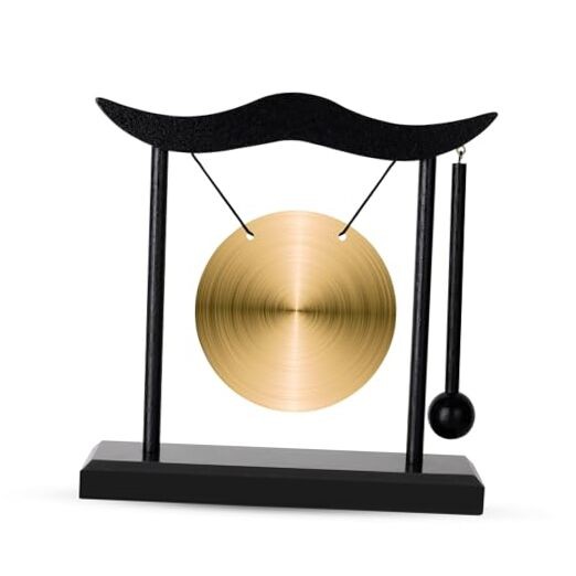 Feng Shui Gong Decor, Zen Brass Desktop Decor, 6.4x6.3x2 Inch Mini Sound