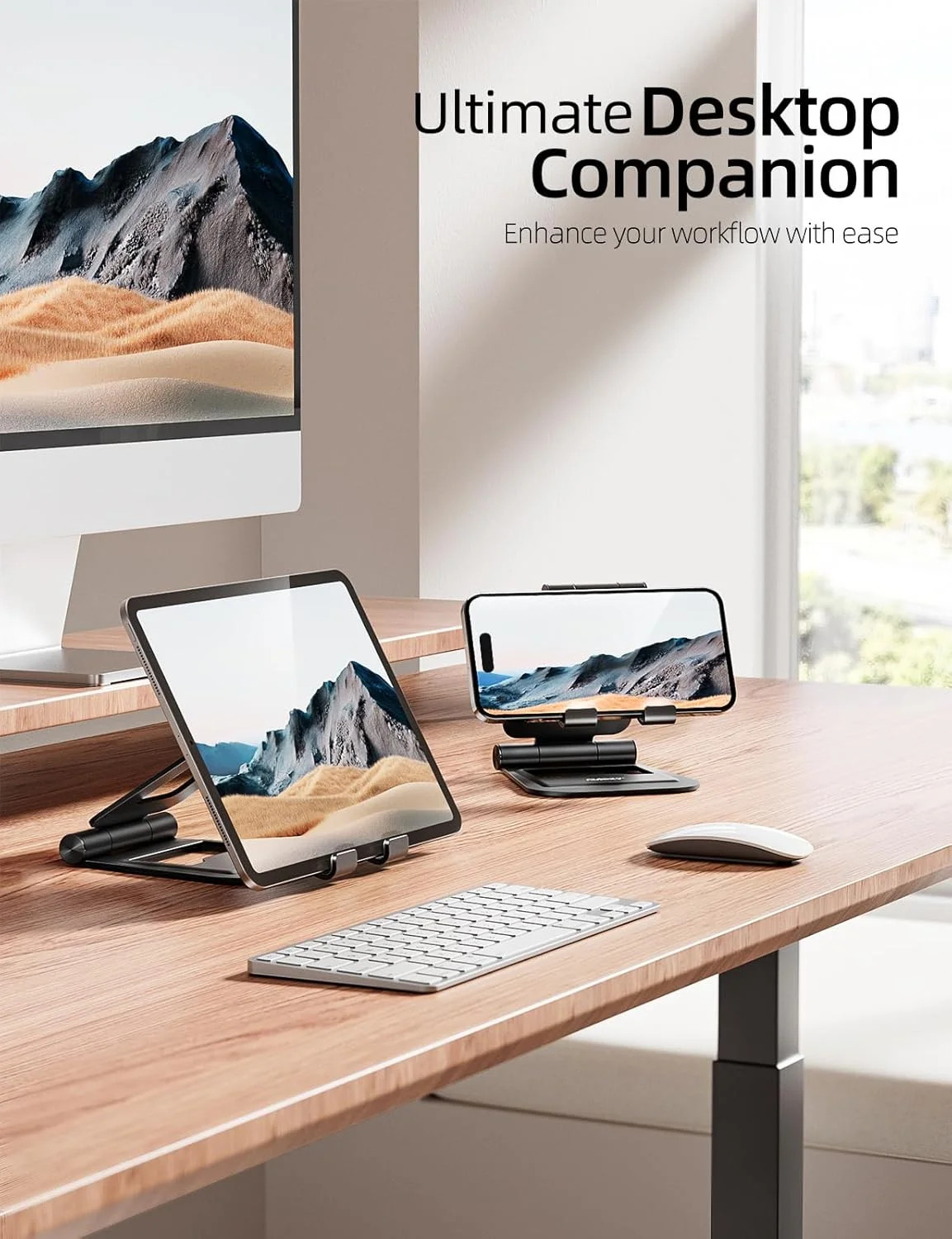 Aluminum Dual Foldable iPad Stand, Fully Adjustable Desktop Tablet Holder