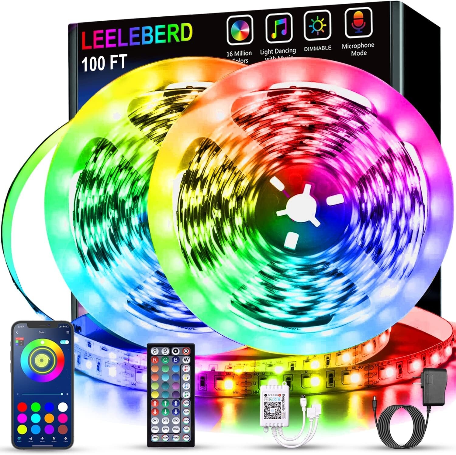 Led Lights for Bedroom 100 ft (2 Rolls of 50ft) Music Sync Color Changing RGB
