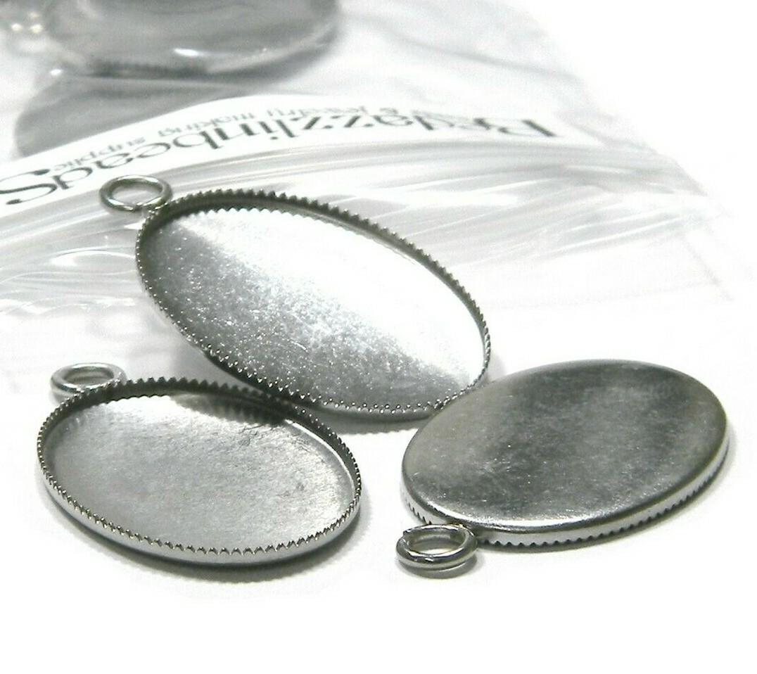 4 Surgical 304 Stainless Steel Silver 18mm x 25mm Oval Bezel Cup Pendant Charms