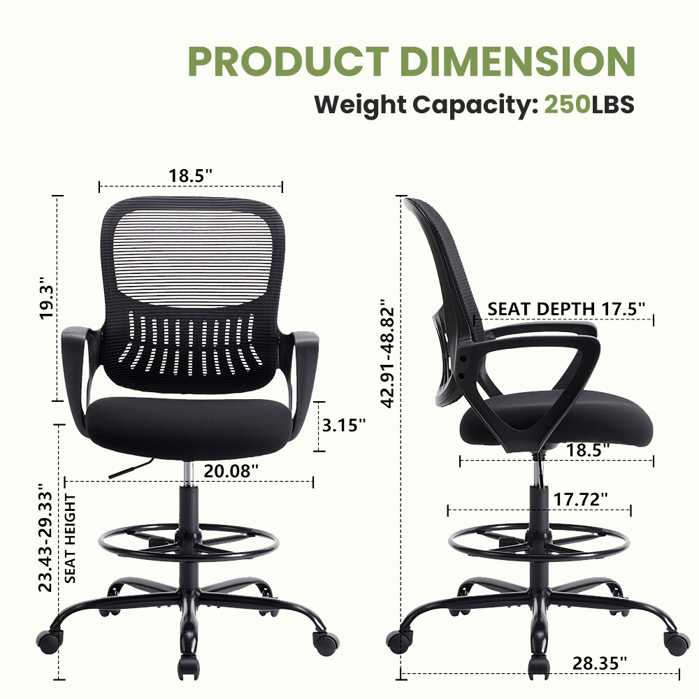 Ergonomic Office Swivel Drafting Chair Adjustable Height Mesh Rolling Desk Chair