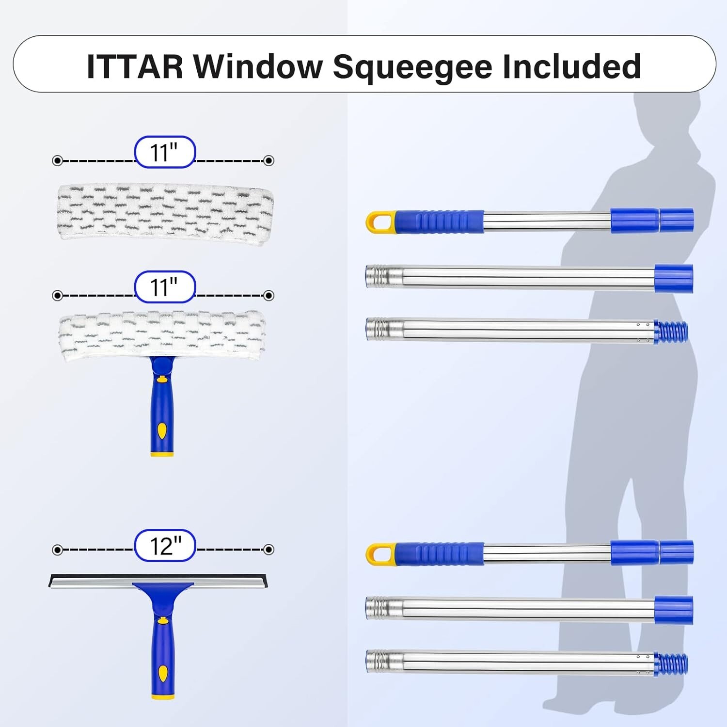 Professional Window Cleaning Kit with Microfiber Pads & Stainless Steel Poles