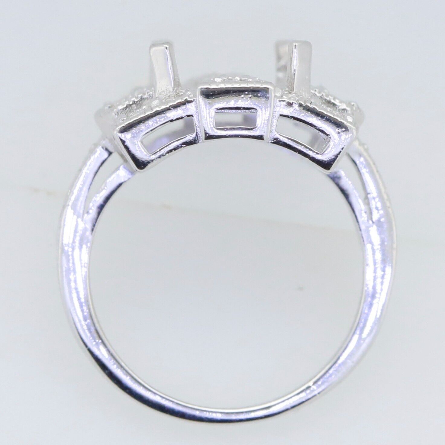 Sterling Silver Semi Mount Ring Setting Emerald OCT 14x10mm Art Deco Style L777R