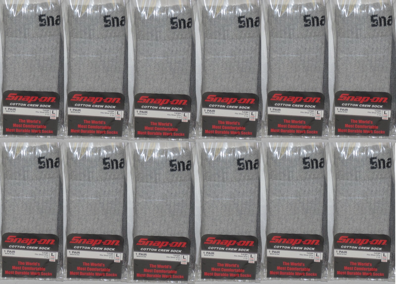 12 PAIRS Men's GRAY Snap-On Crew Socks LARGE ~ FREE SHIPPING ~ MADE IN USA *NEW*