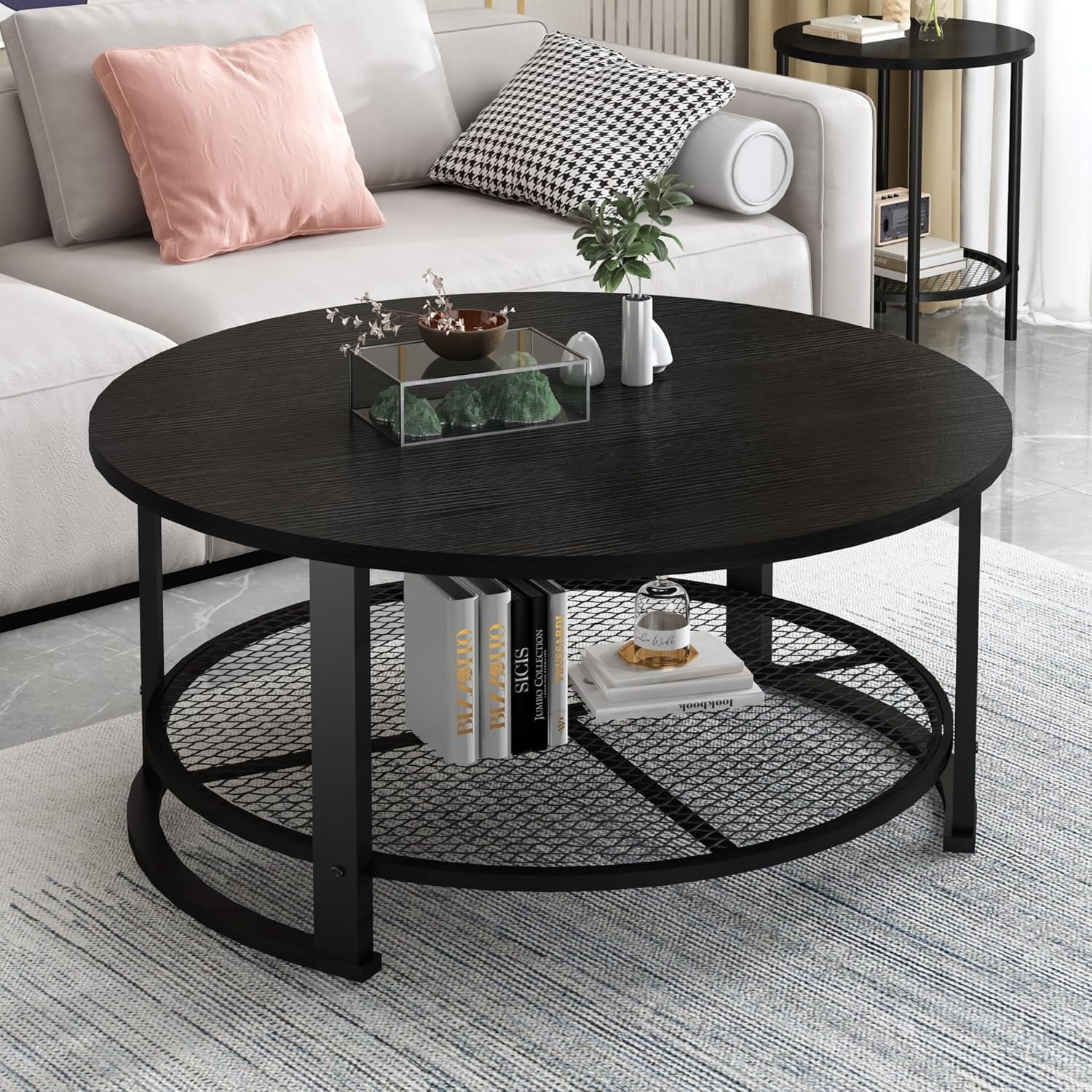 LinkRomat 3-Piece Coffee Table Set with Storage, Round Coffee Table & 2 Matching