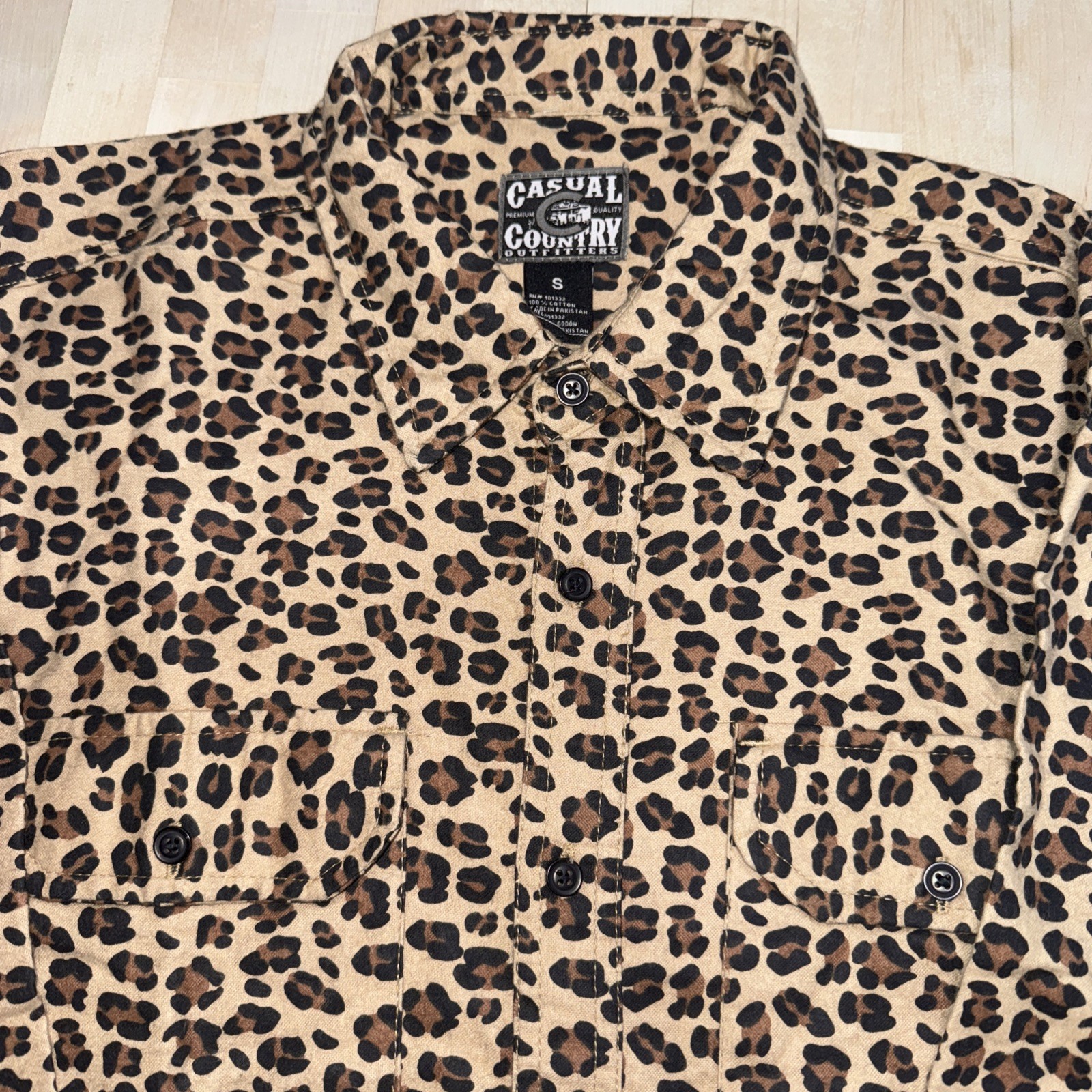 Flannel Western Shirt Cheetah Print Size S NWTS Long Sleeve Button Up