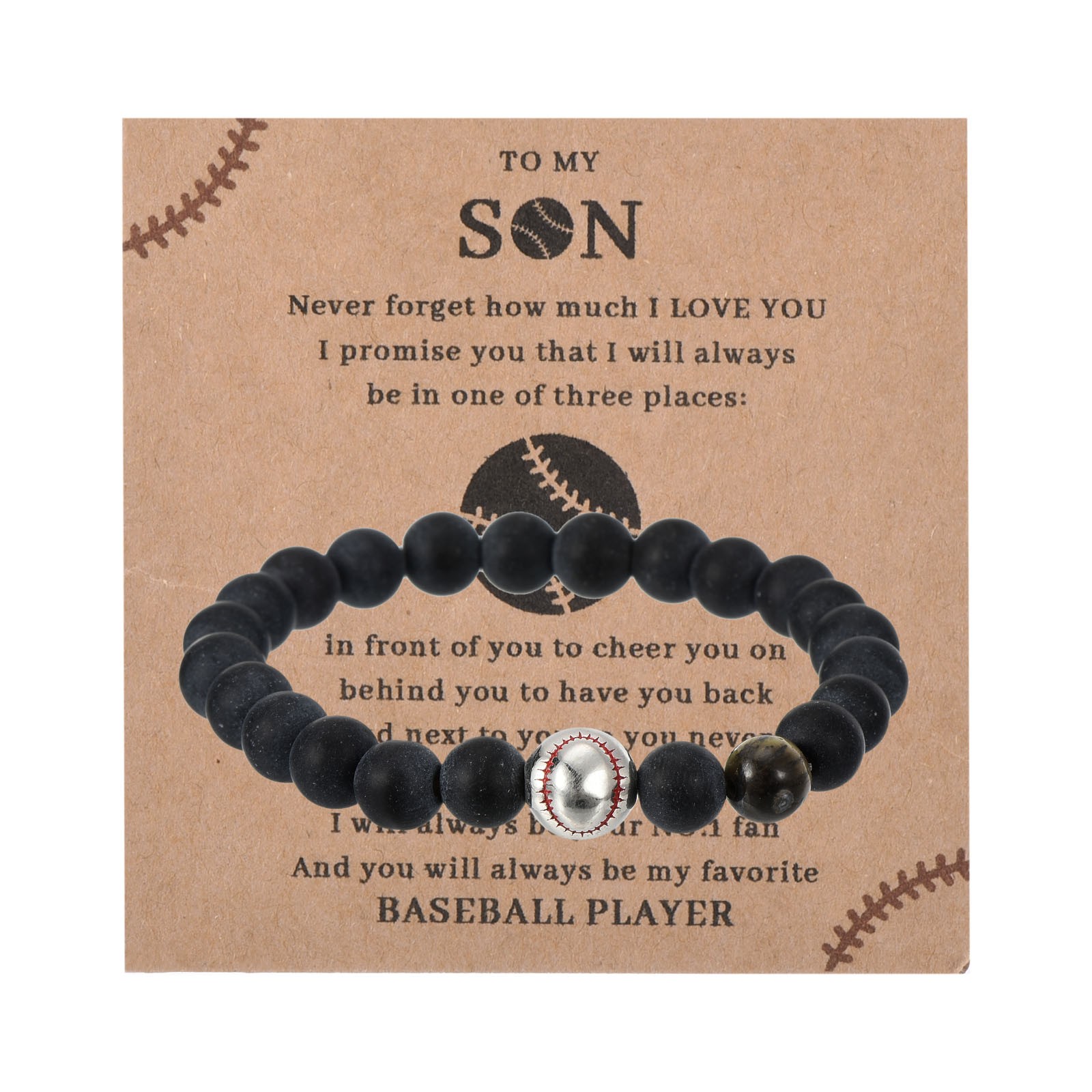 Baseball Bracelets, Beaded Baseball Gift Adjustable Wristbands for Son Black