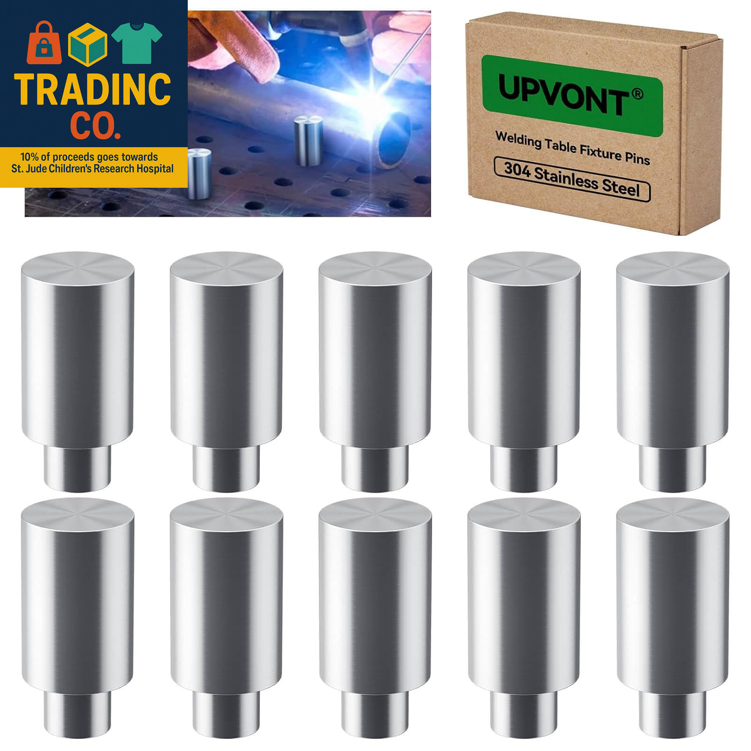 Welding Table Fixture Pins – 304 Stainless Steel, 5/8" X 1" X 2", for 5/8" Weldi