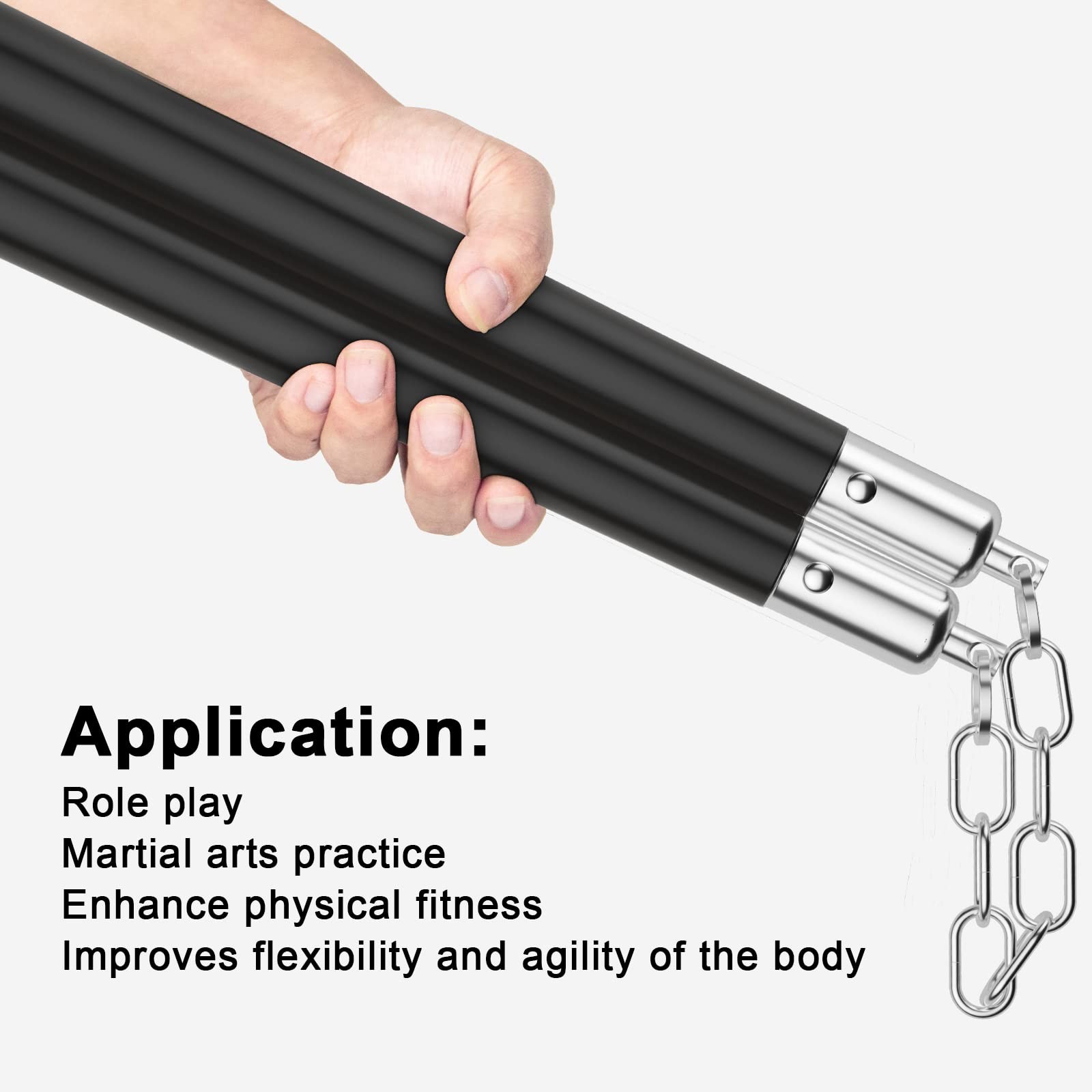 zalani Nunchucks - Safe Solid Rubber Training Nunchucks/Nunchakus with Black