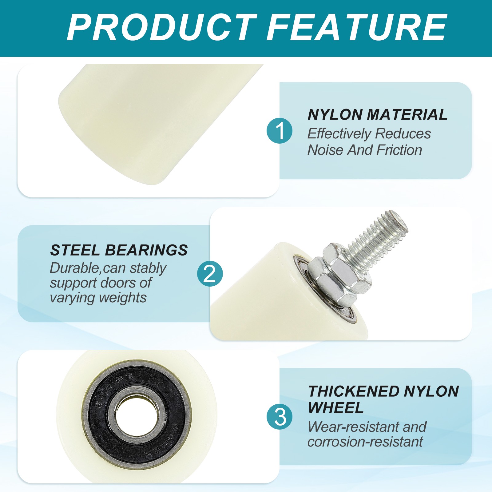 1Set Slide Gate Guide Roller 5.9" Adjustable Nylon Rollers with Bracket, White