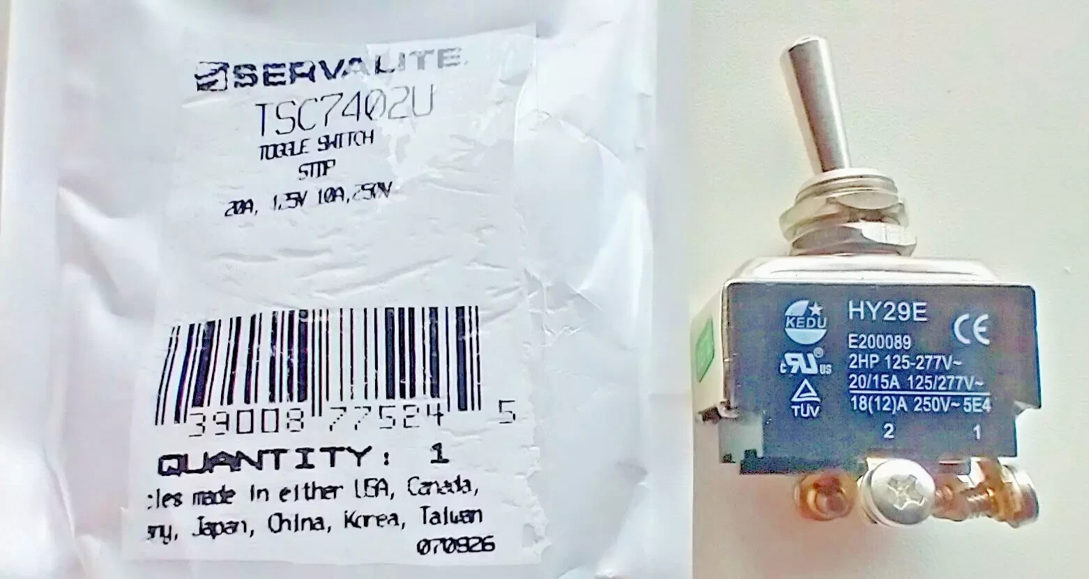 SERVALITE TSC7402U TOGGLE SWITCH 20A/15A 125V/277V