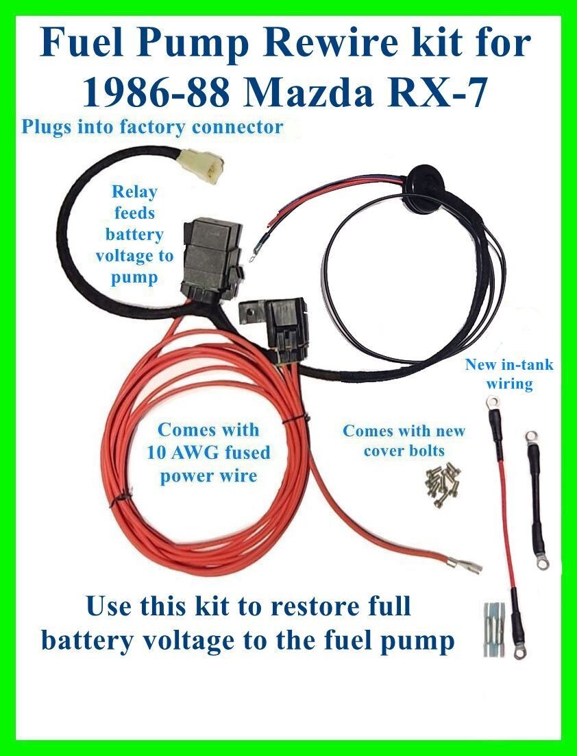 fits Mazda RX-7 86-88 Fuel Pump Rewire Kit Harness Relay Wiring RX7 FC3S S4 87