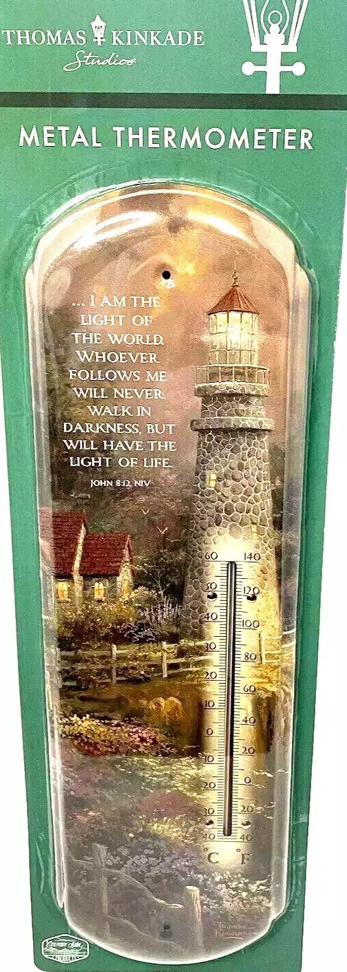 THOMAS KINCADE COLLECTOR THERMOMETER- John 8: 12 BIBLE- Garage, Home, or Church