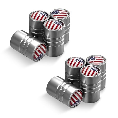 8 PCS American Flag Car Valve Stem Caps, Leakproof Patriotic Tire Air Silver