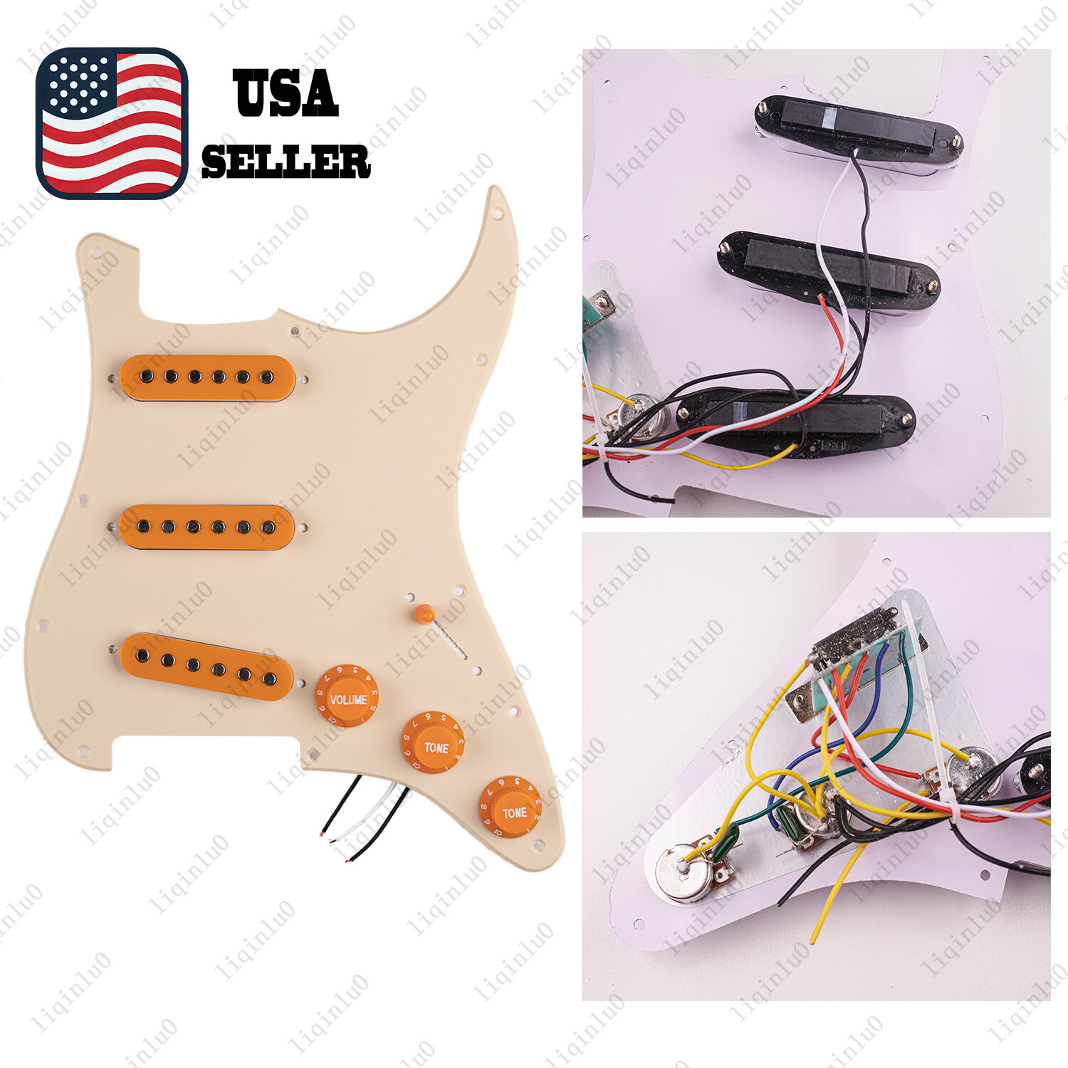 Prewired-Loaded SSS Pickguard Ceramic Pickups For Strat Beige&Orange