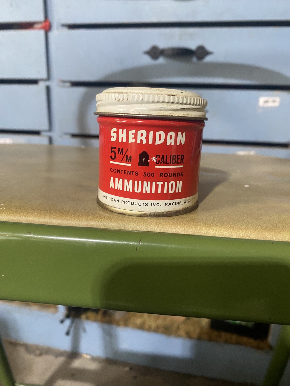 Vintage Sheridan 5mm/  Airgun Pellets (500) Red and White Tin- Full!