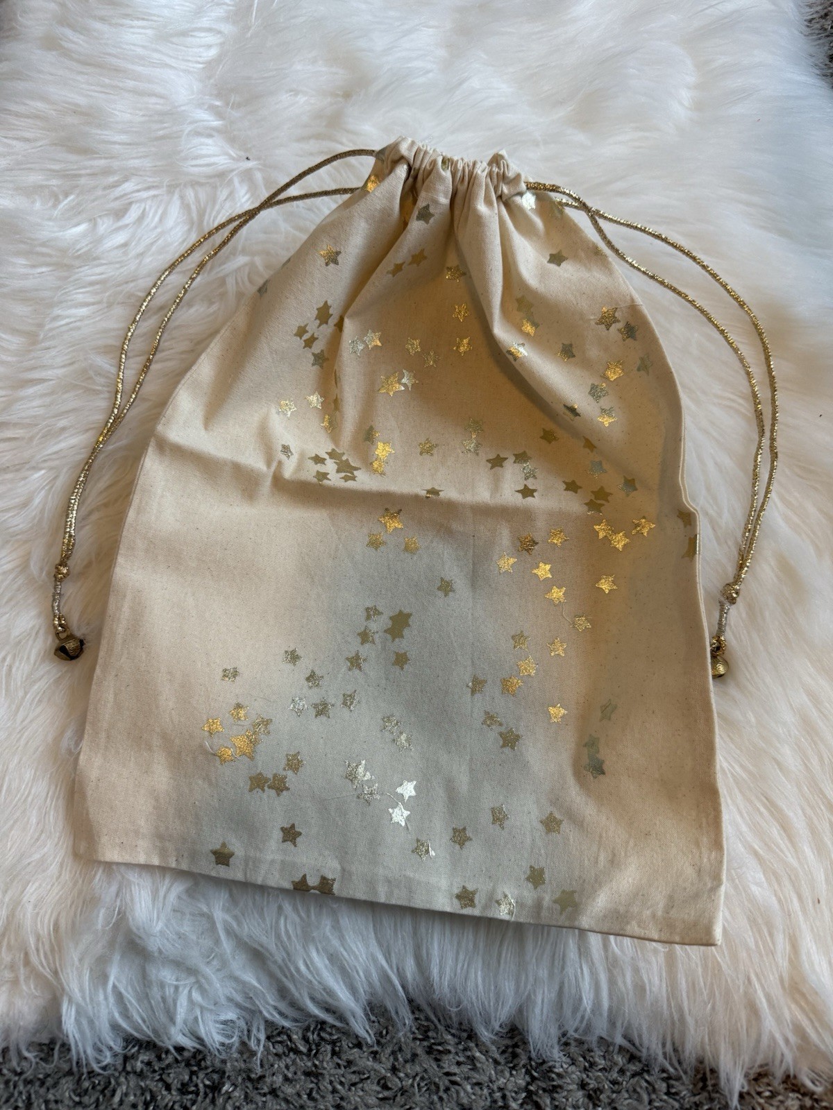 Free People Boho Star Storage Drawstring Dust Bag With Bell 11.5” X 14.5” New