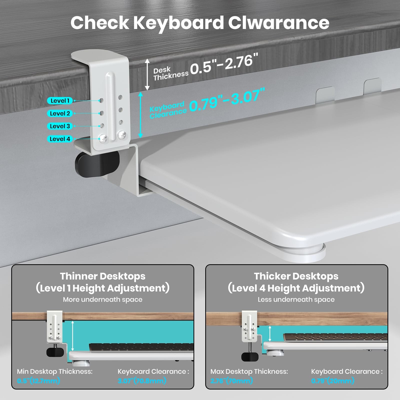 Keyboard Tray Under Desk Pull Out Keyboard & Mouse Tray with Adjustable C-cla...
