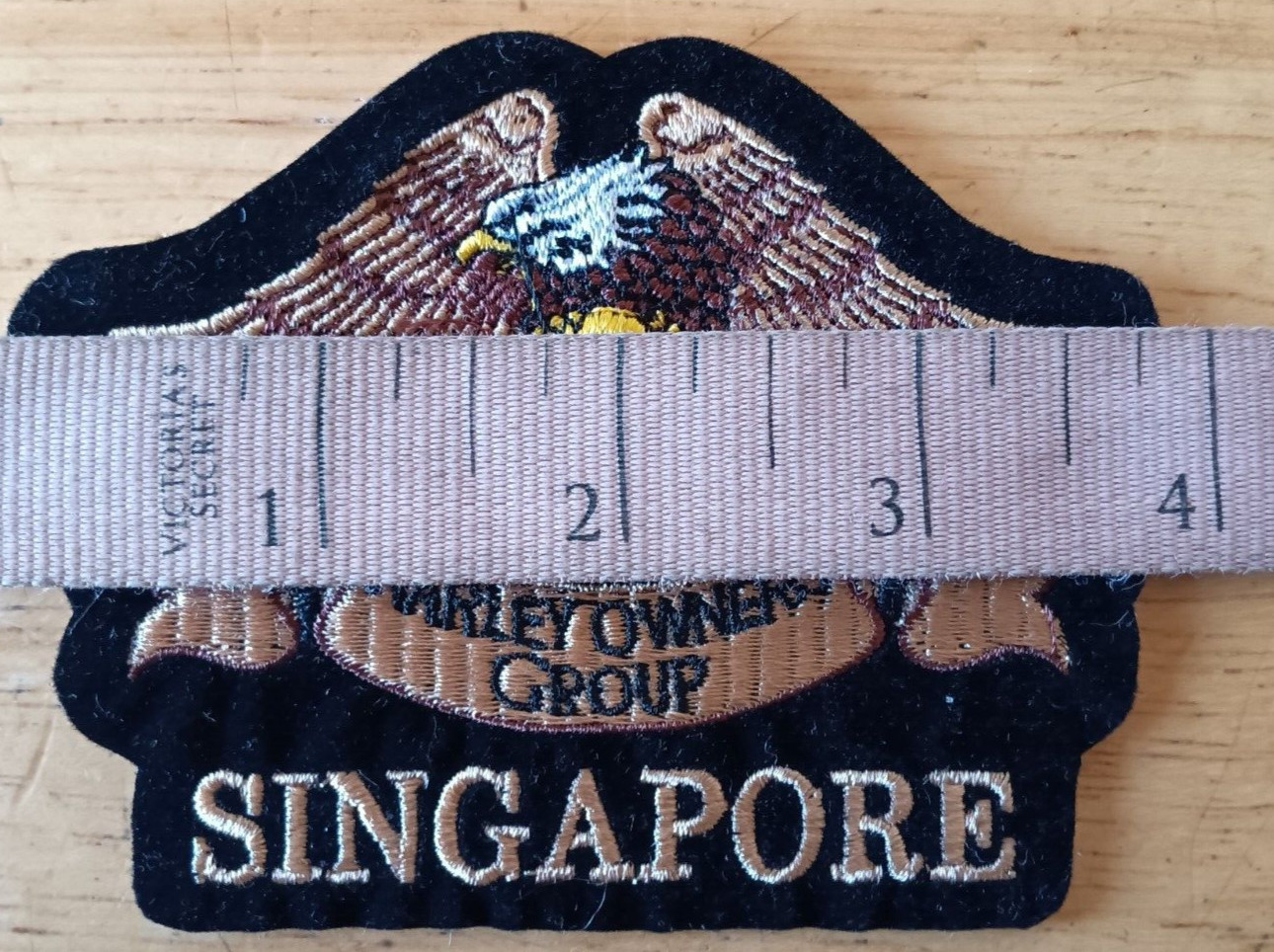TWO HARLEY DAVIDSON HOG PATCHES 5" X 3" HARLEY OWNERS GROUP ONE SINGAPORE 1 REG