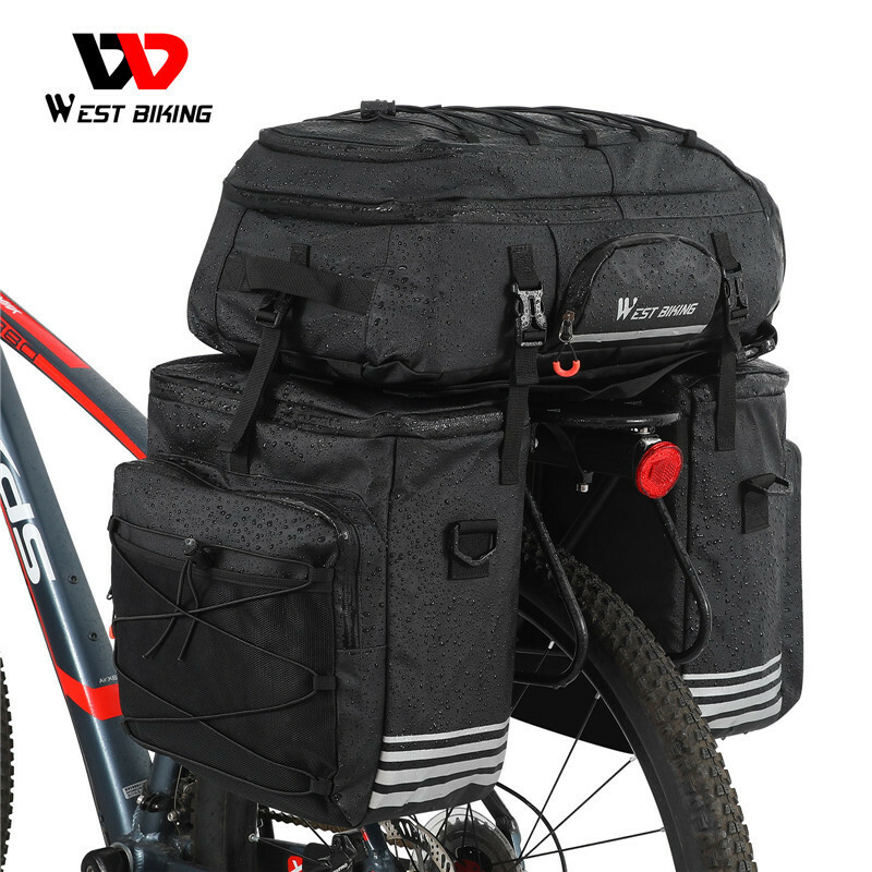 WEST BIKING 3 in 1 Bicycle Trunk Bag Waterproof Bike Rack Pack Bag Pannier Black