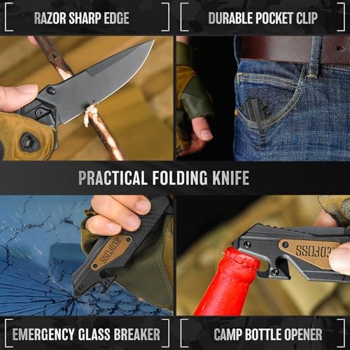 Pocket Knife AK10, 4 in 1 Pocket Tactical knife for Men Women, Hunting