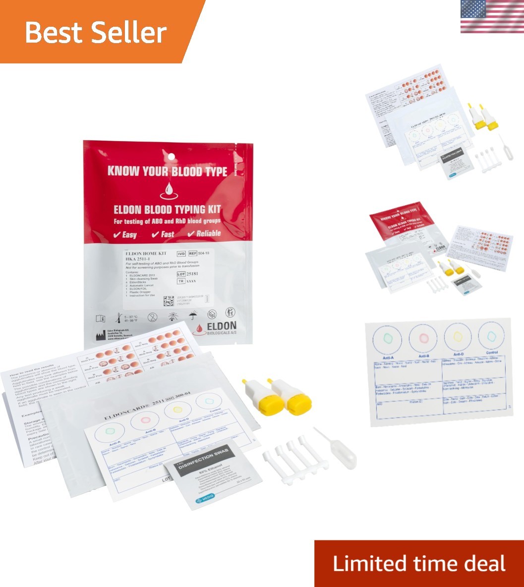 Fast Home Blood Type  Kit - Includes Lancet, Micropipette & Durable Record