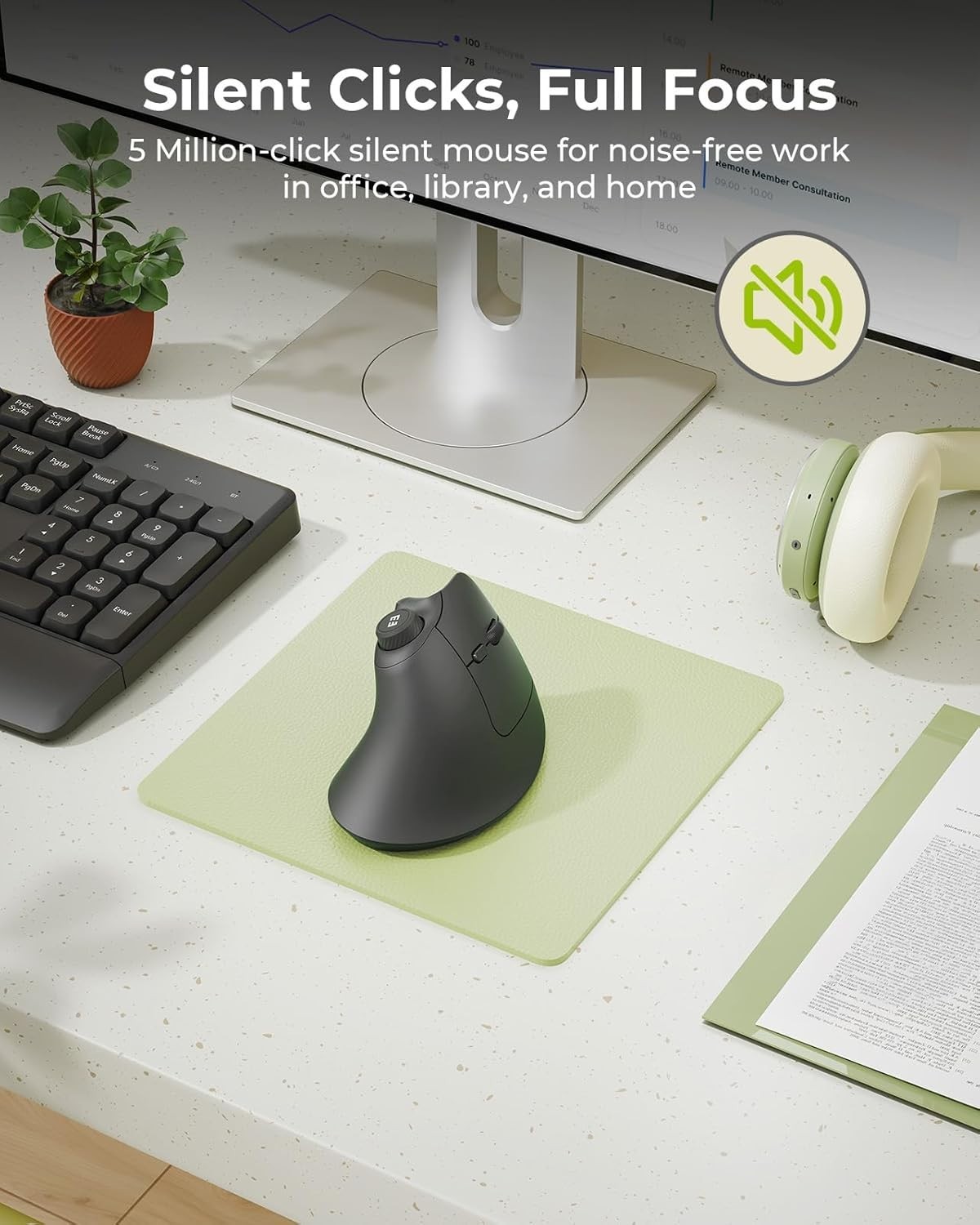 Ergonomic Mouse Wireless, MOU-302 Bluetooth Vertical Mouse Rechargeable, Volu...