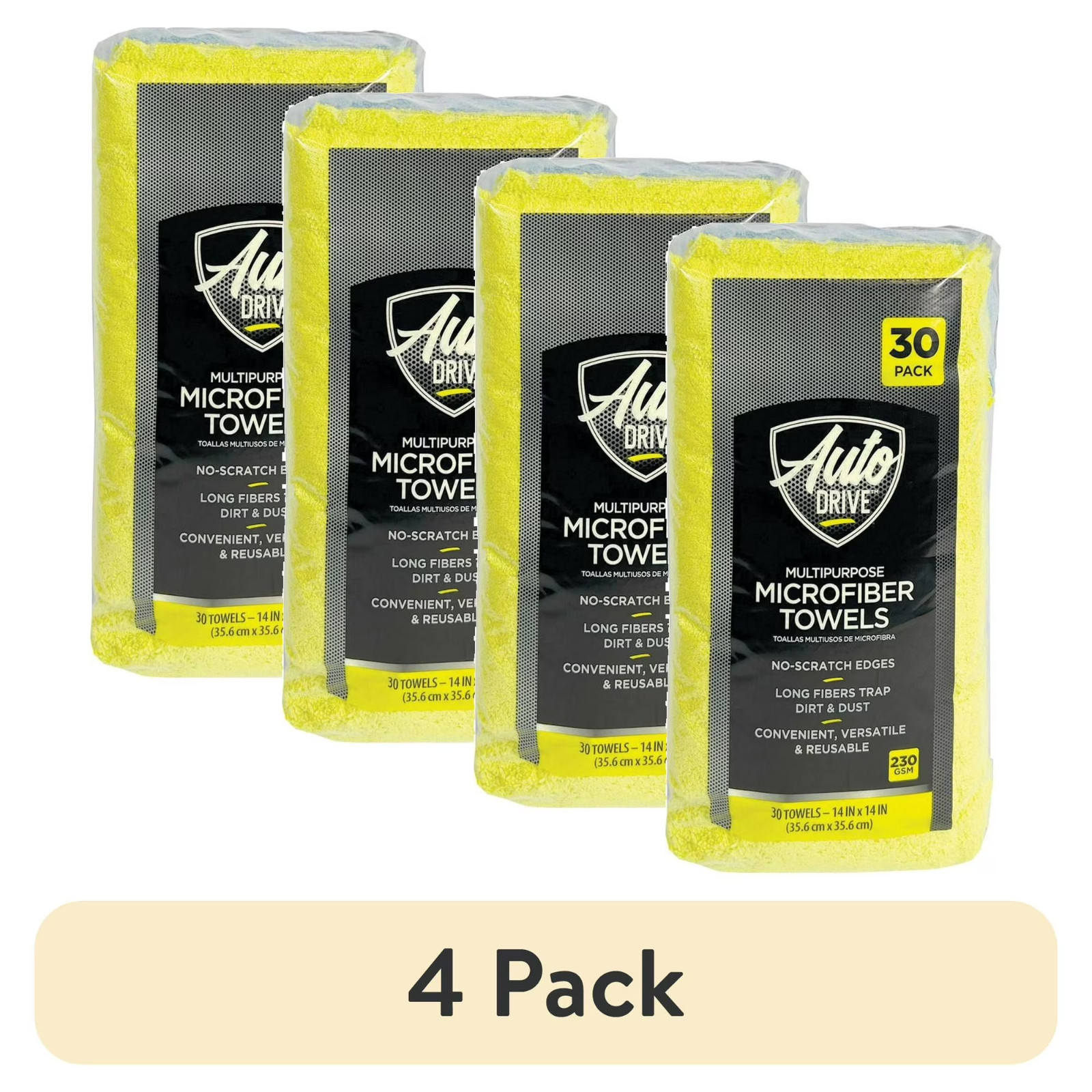 (4 pack) Auto Drive 14" x 14" Multipurpose Microfiber Towels, Multicolor, 30 Pcs