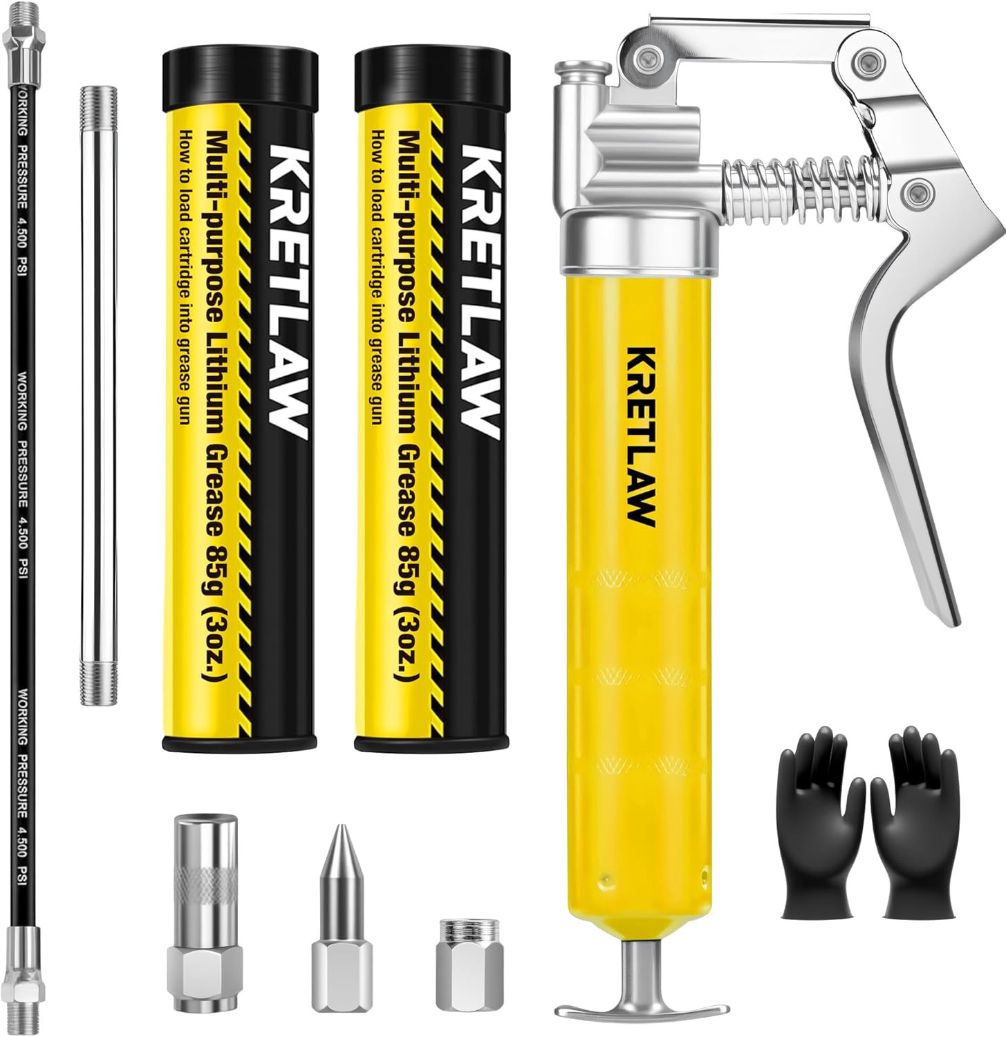 Mini Grease Gun (3000PSI) with Double 3Oz Cartridge Grease and 12'' Flex Hose, R