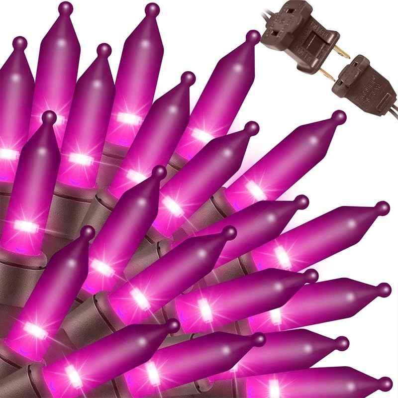 LAMPHOME Purple Halloween Lights Indoor Outdoor, 100 Count, Purple-Brown Wire