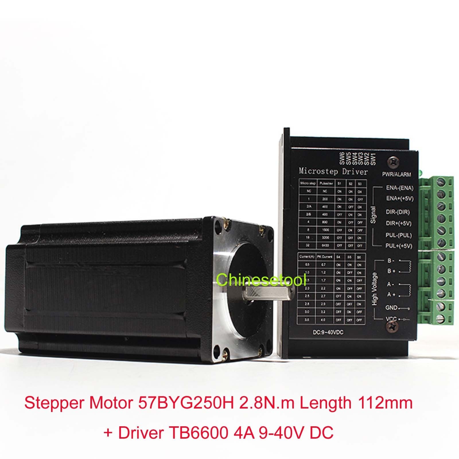 Stepper Motor 57BYG250H 2.8 N.m Length 112mm + Microstep Driver 0.5-4A DC 9-40V