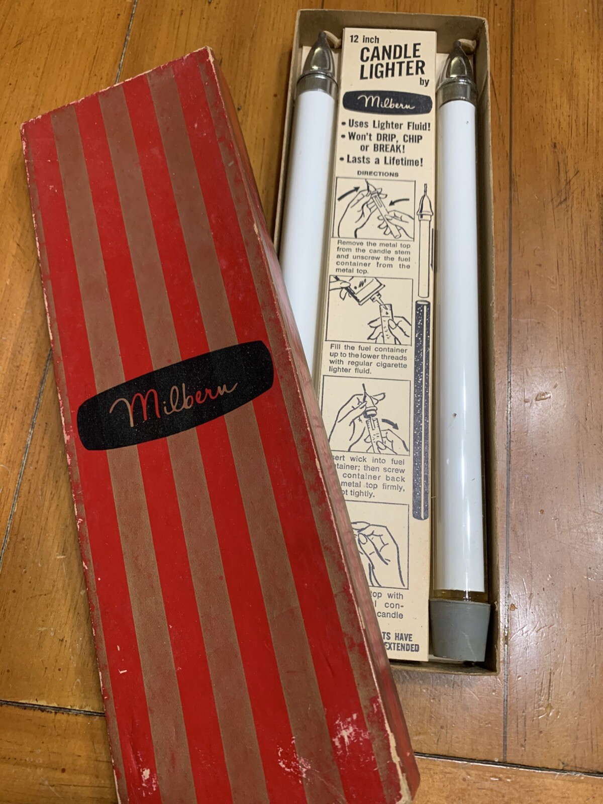 Vintage MCM Milbern 12 Inch Candle Lighters White