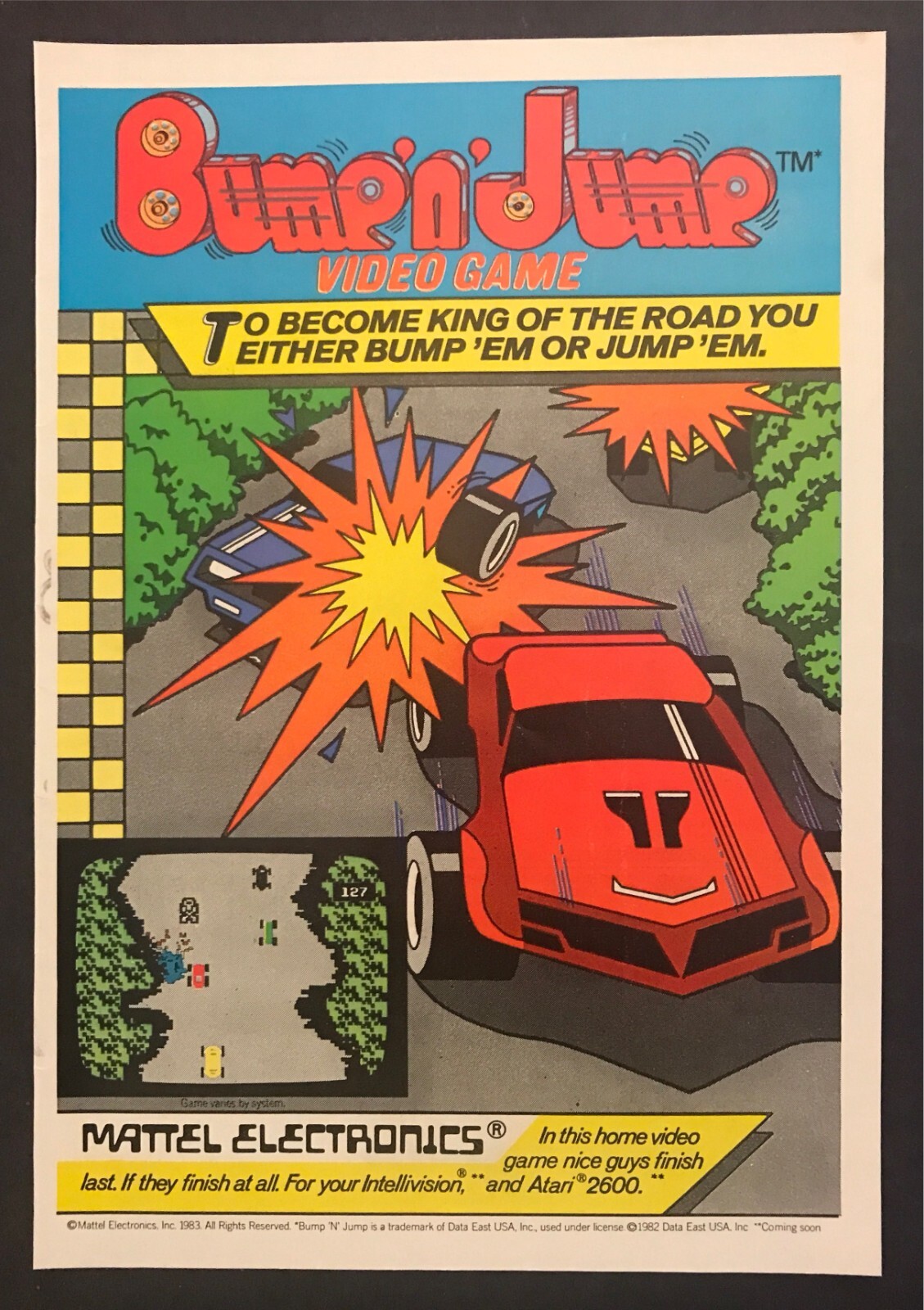 1983 Mattel Electronics "Bump n Jump" Video Game vintage print ad