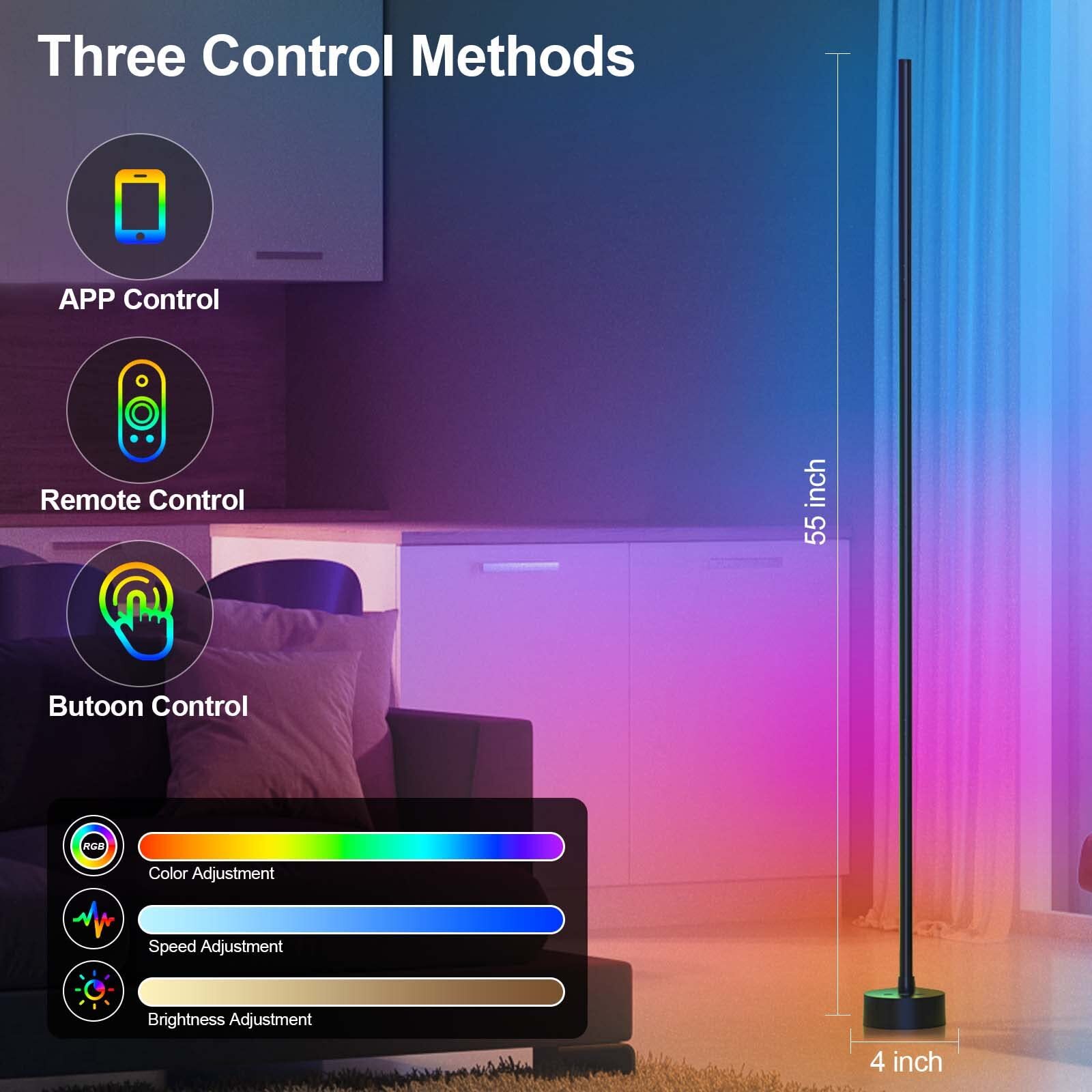 2× 47" Smart LED Floor Lamp RGB Remote & APP Control Music Sync Corner Lighting