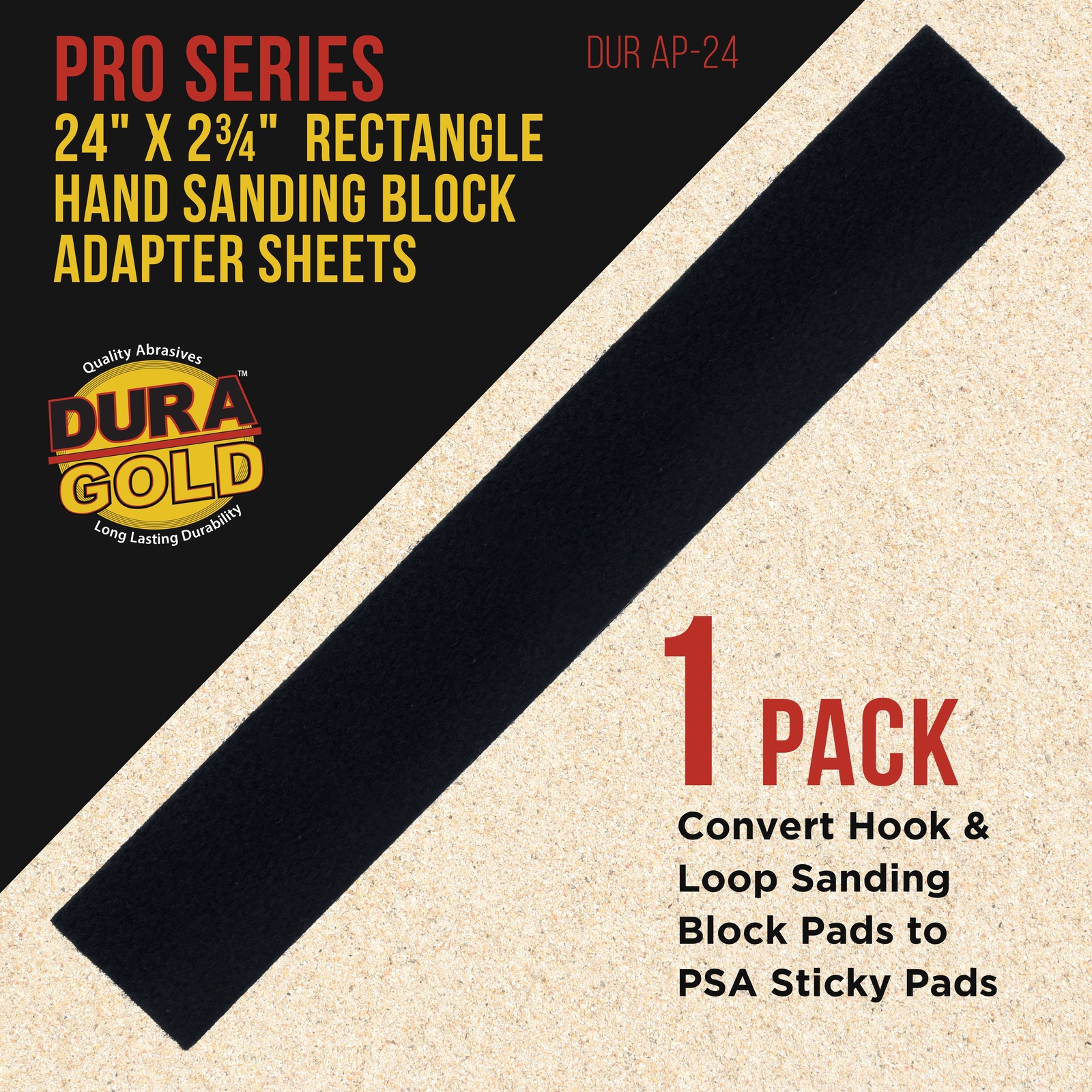 Rectangle 24" Hand Sanding Block Adaptor Sheet, Convert Hook & Loop to PSA Pad