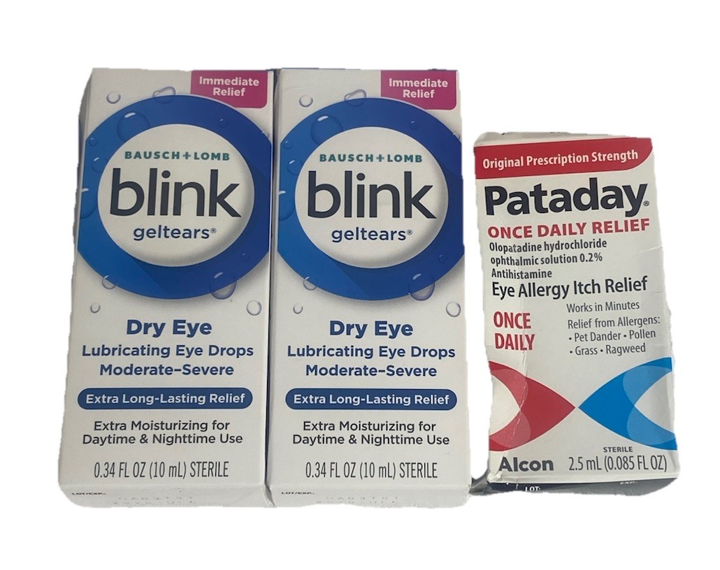 Qty 2 Blink Gel Tears for Dry Eyes 0.34 fl oz/10ml & Pataday Once Daily 2.5mLNEW