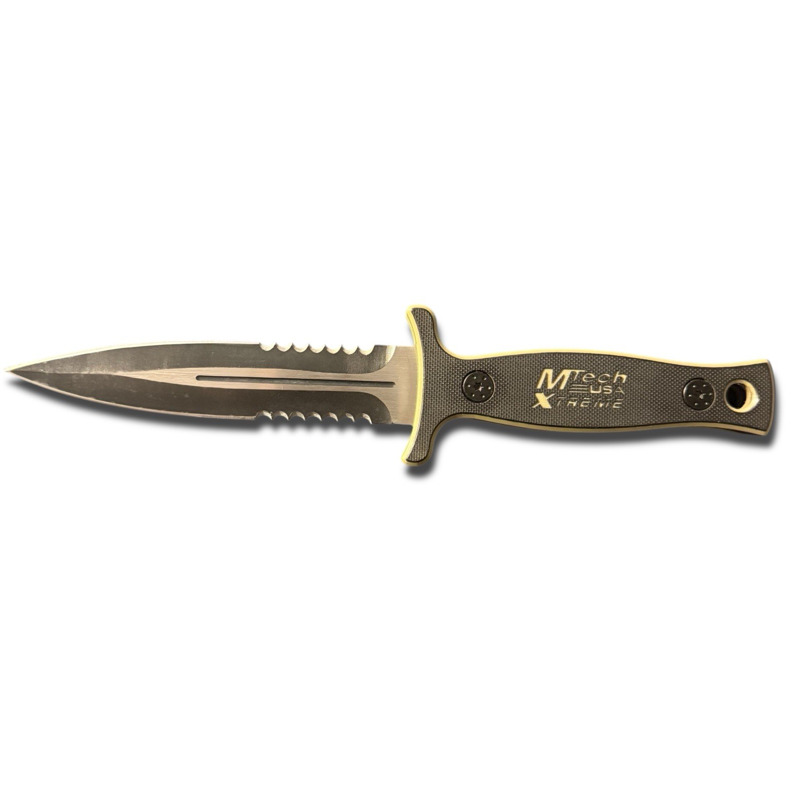 MTech Fixed Blade Dagger Knife Double Edge Serrated w Sheath G10
