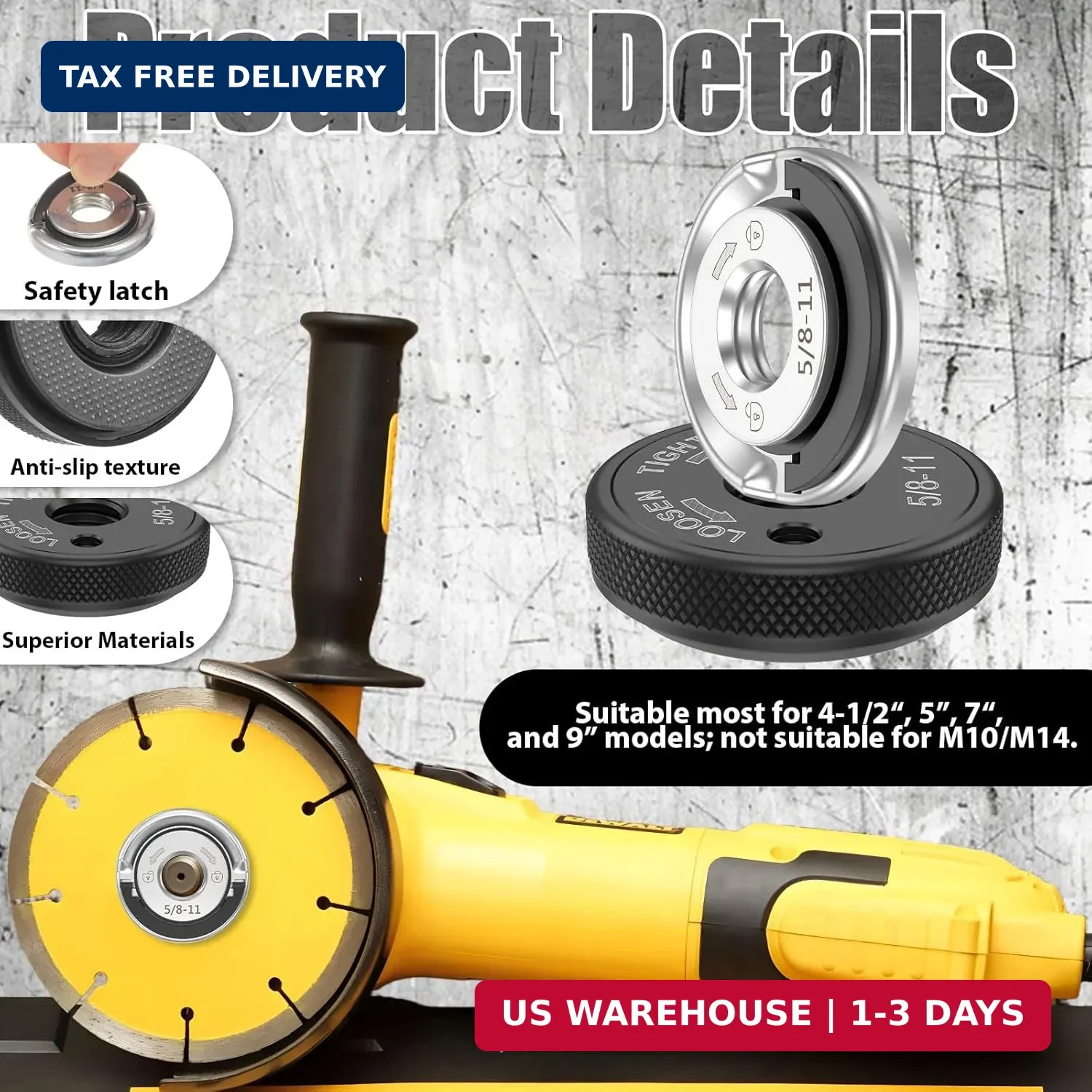 2Pcs 5/8"-11 Angle Grinder Flange Nuts, Tool-Free Quick Release Grinder Flange L